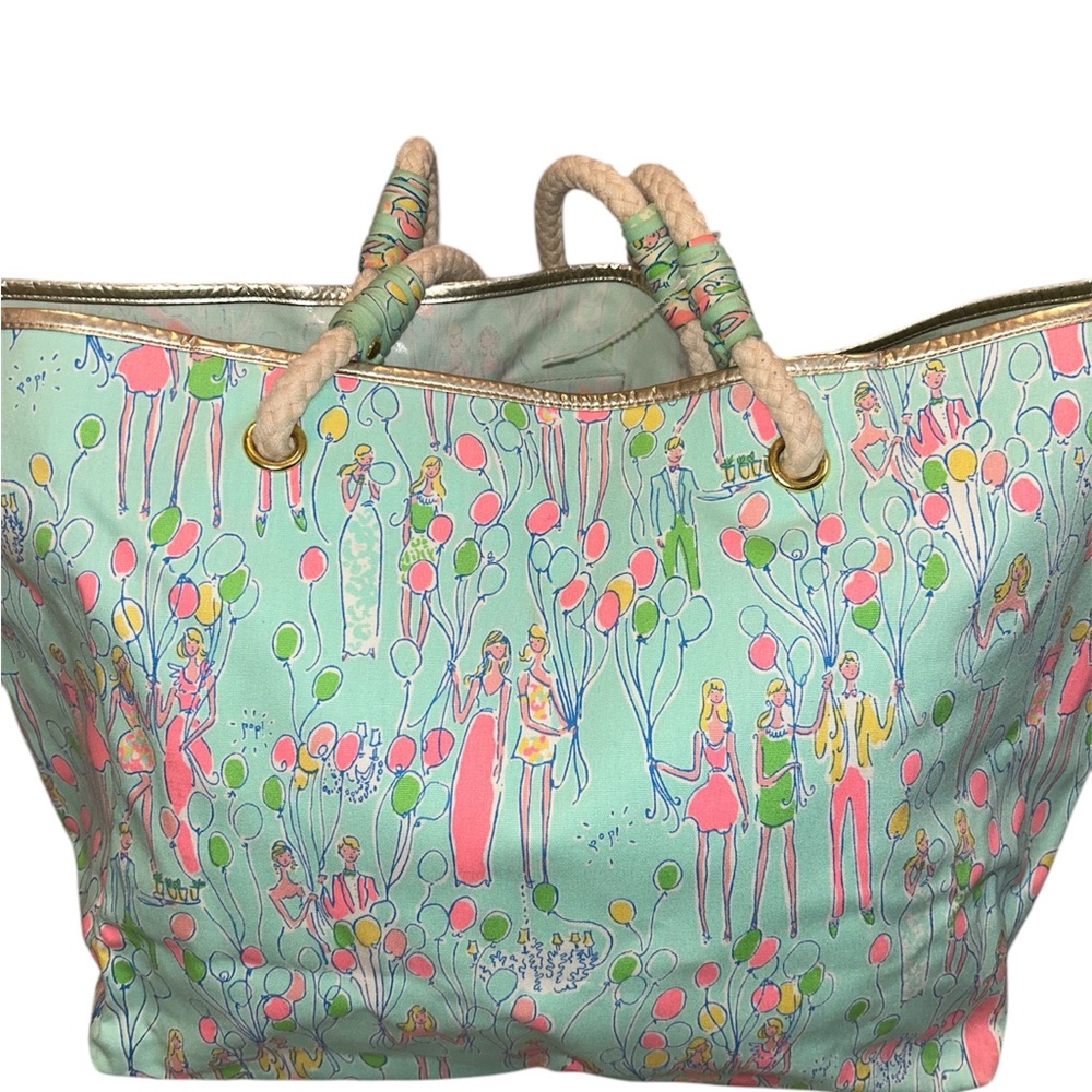 Lilly Pulitzer Tote Shoreline Party Sand Bar Pop Balloons beach bag RARE - Picture 2 of 7